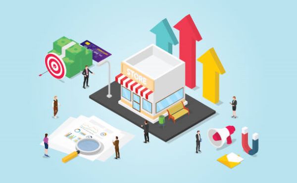 Tiendas en línea; ilustración sobre el crecimiento exponencial de un negocio que aparece en internet