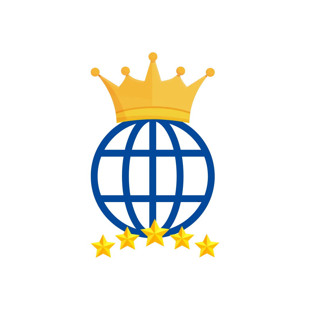 Ícono de una web con una corona y 5 estrellas, simbolizando la autoridad de dominio y la posición de liderazgo en el mercado.