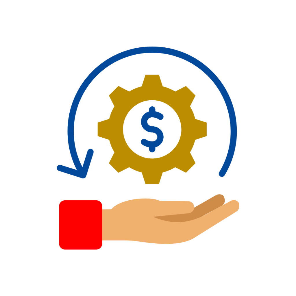 Imagen de una mano sosteniendo un símbolo de dinero con un engranaje, representando el retorno de inversión (ROI) del SEO y su impacto en los negocios.