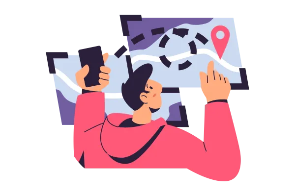 Chico explorando negocios locales en su celular, relacionado con cómo anunciar mi negocio en Google Maps.