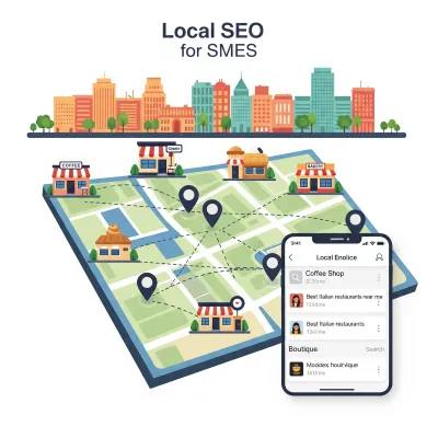 SEO para PYMEs con enfoque local representado por un celular mostrando una ubicación en el mapa de una ciudad.