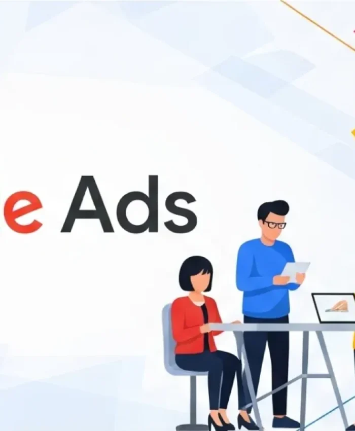 Banner colorido de Google Ads que muestra cómo crear anuncios para aumentar la visibilidad en línea.