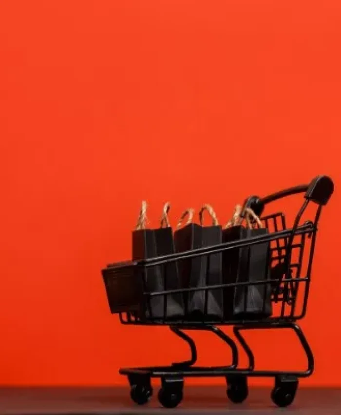 Carrito de compras con bolsas, representando cómo vender más en mi tienda online al optimizar la página para reducir el abandono de carritos.