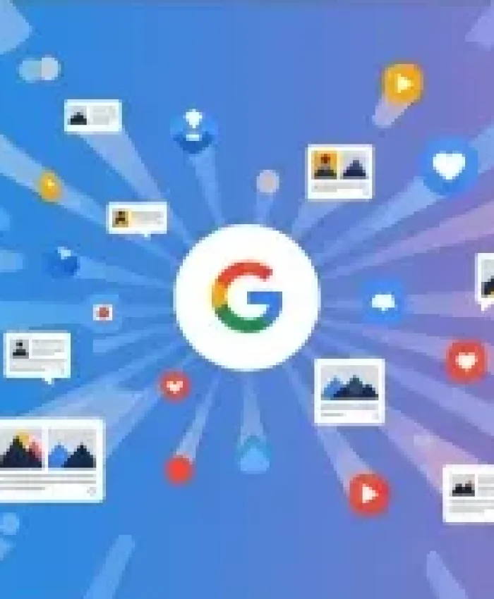 Banner colorido que destaca la importancia de tener presencia online en Google, redes sociales y buscadores.