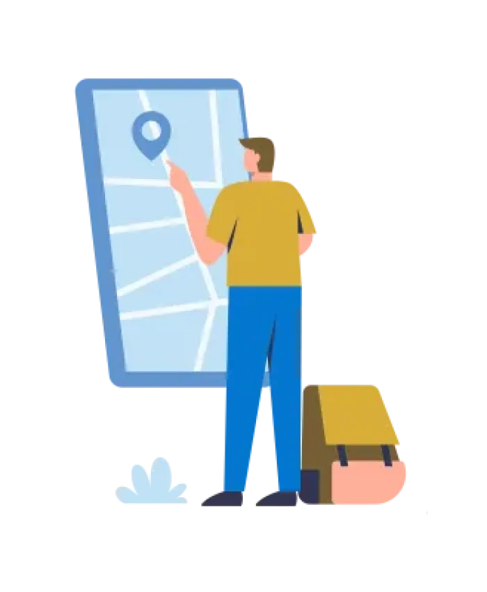Un hombre consultando un mapa digital en una pantalla gigante preguntándose ¿Por qué tu negocio no aparece en Google Maps?